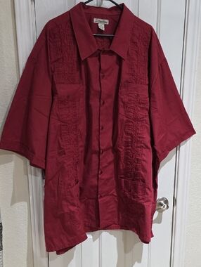 Foxfire Men's Guayabera Short Sleeve Red Button Front Size 5XT